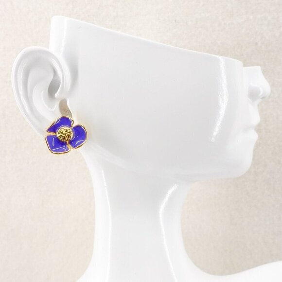 Tory Burch Fleur Flower Stud Earrings Purple OS - Picture 14 of 14